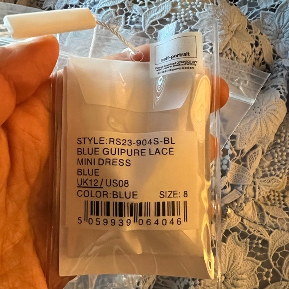 Blue lace mini Self-Portrait dress with crystal belt and cute button details. - Picture 8 of 8